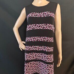 Michael Kors, Black Pink Geometric Sleeveless Dress, Size 16